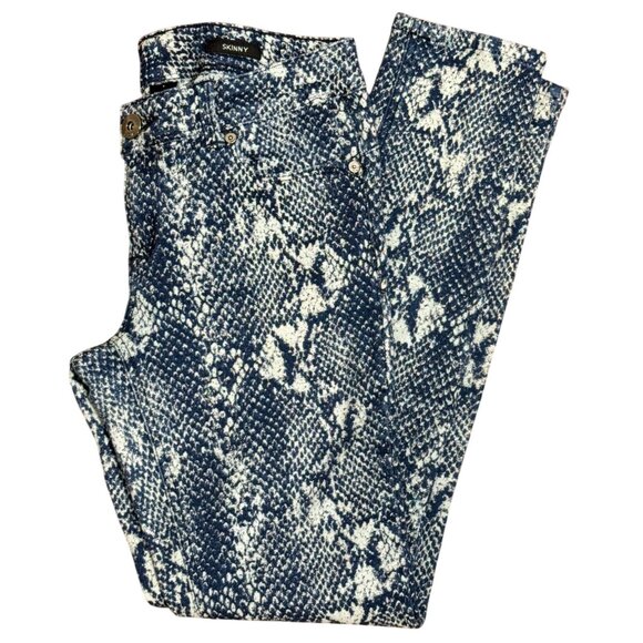 CACHE Womens Size 4 Blue & White  Denim Stretch Snake Print Skinny Jeans Comfort - Picture 1 of 13